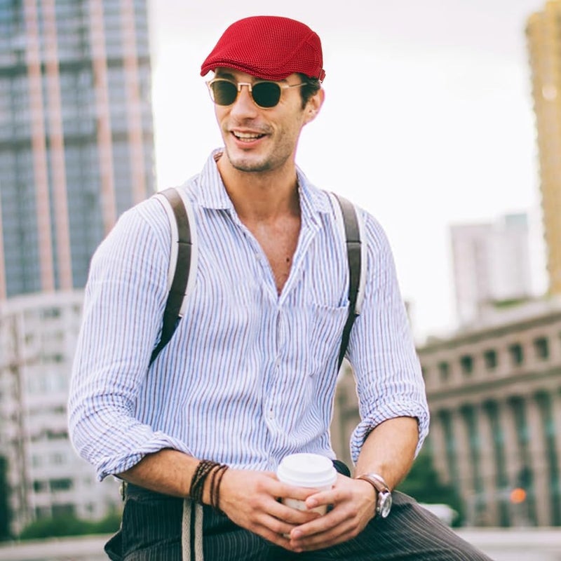 Xinveen Men's Mesh Cap Breathable Summer Newsboy Hat Adjustable Beret Ivy Cap Irish Cabbie Driving Hunting Hats - Image 2